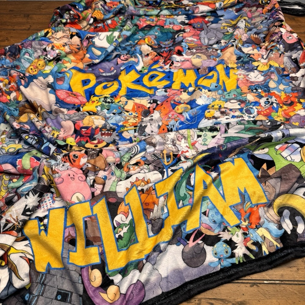 Pokemon Blanket Personalized W/ The Name William And So Many Pokemon!